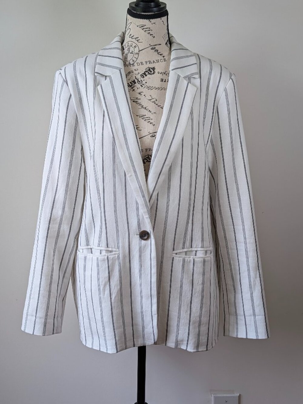 Linen Blend Striped Blazer Jacket Women’s Old Navy L Fully Lined